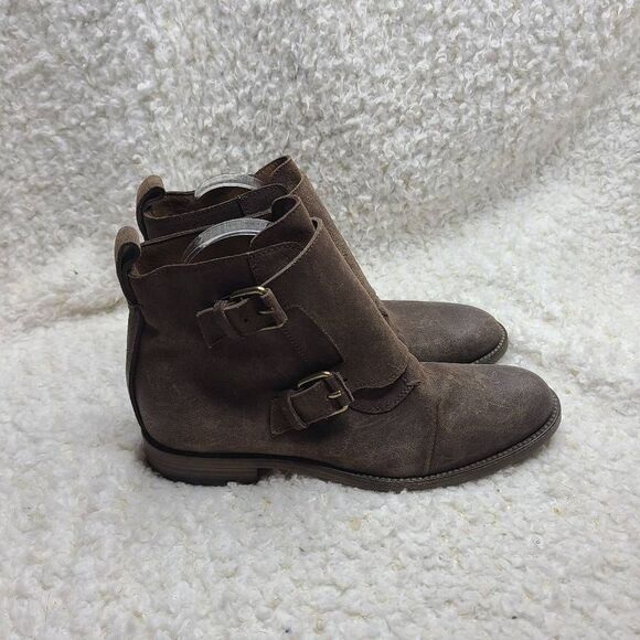 Sartore Paris Distressed‎ Leather Double Buckle Ankle Boots sz 38 - Picture 1 of 8